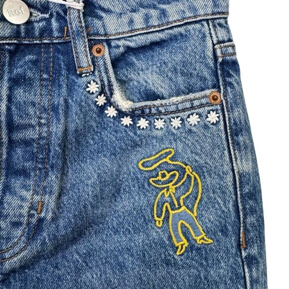 NEW Reformation Handicraft Embroidered High Rise Straight Jeans Juno Size 23 - Picture 9 of 14